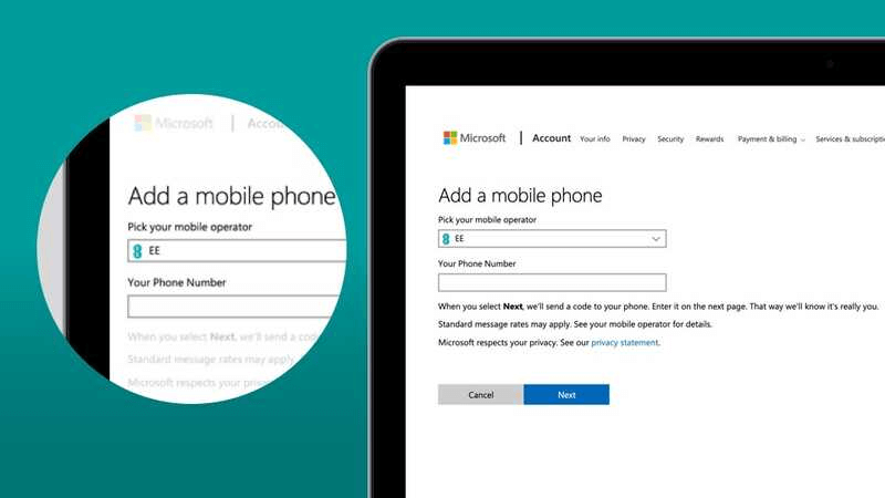 Image of how to add a mobile phone number in your Microosft Store account